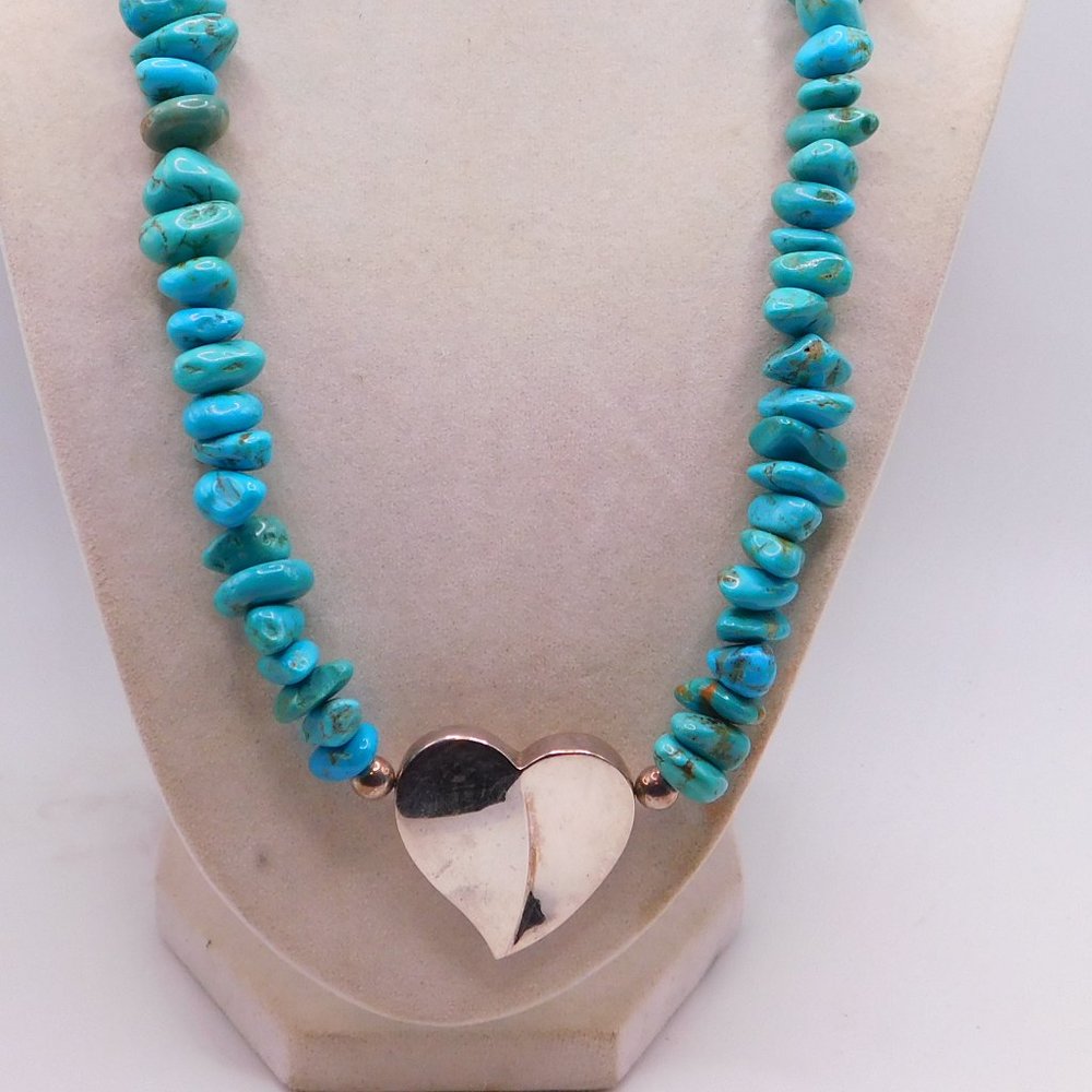 Vintage Jay King Desert Rose Trading Turquoise Sterling Silver Heart Necklace